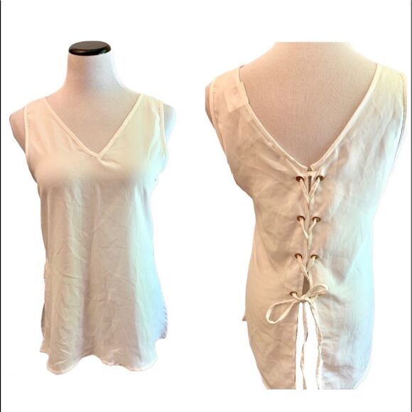 New! Speed Limit White Lace Up Back Tank Top Sz M - Picture 1 of 7